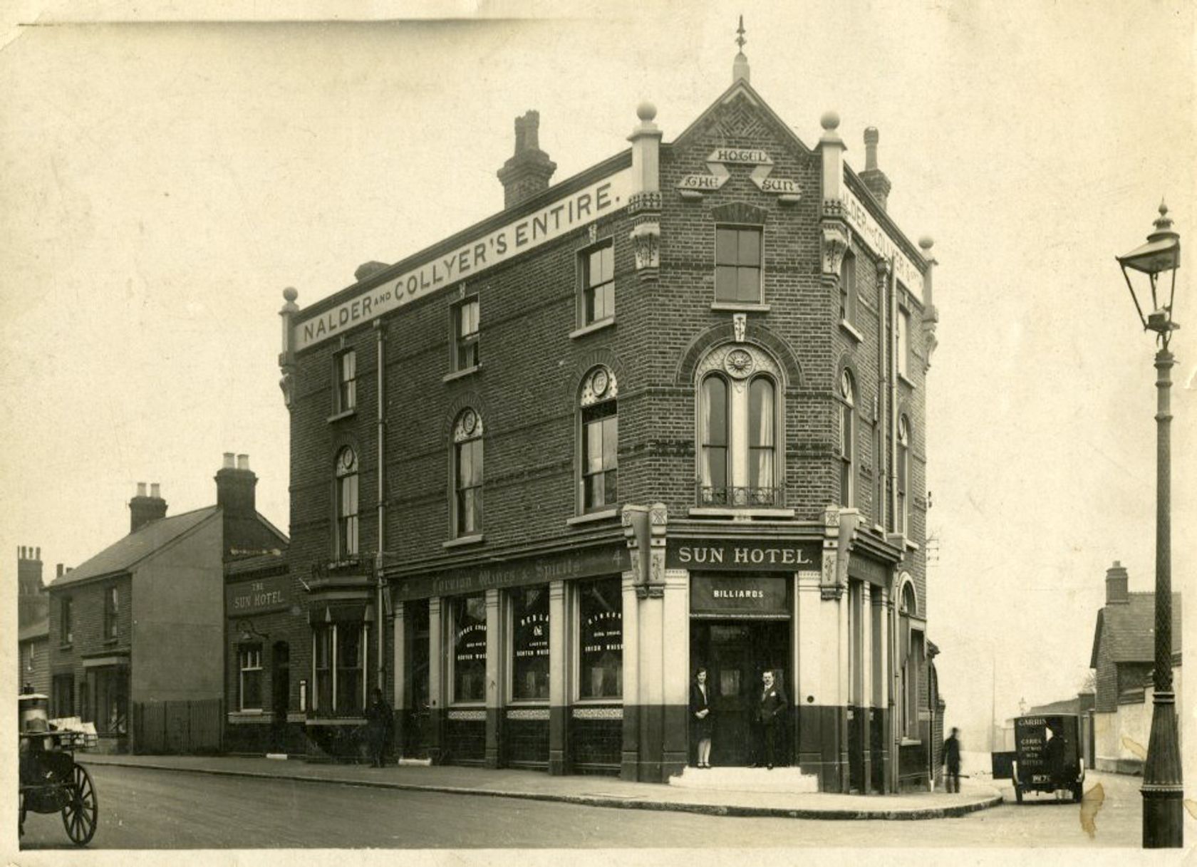 A black and white image of The Sun Pub, dated to around the 1860s